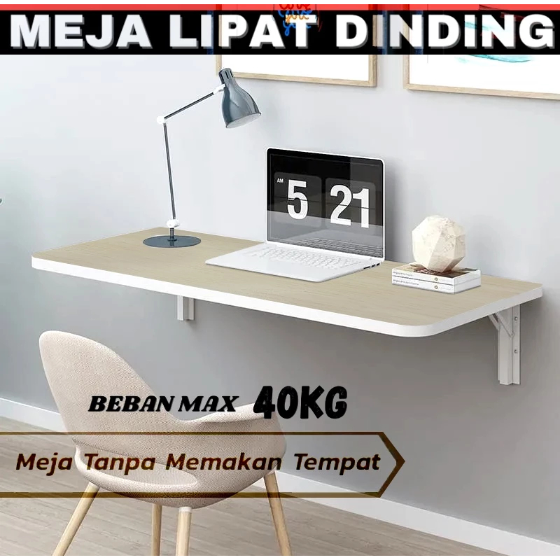 Meja Tempel Dinding Lipat 40x80cm untuk Meja Belajar / Meja Makan Free Pengaman Sudut Meja