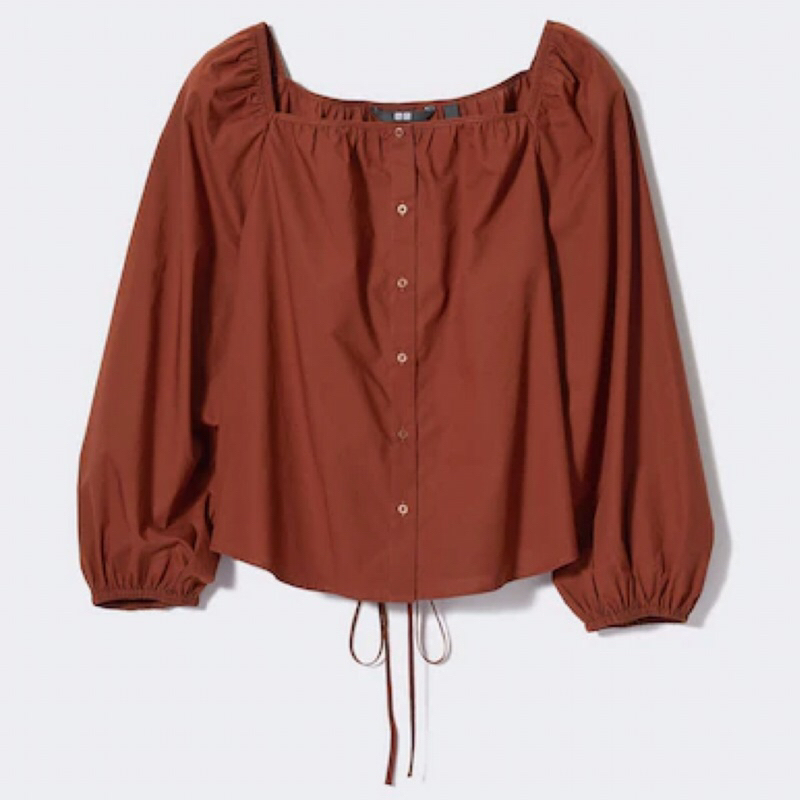 UNIQLO Women Blouse Square Neck Kemeja Blus Katun Wanita Kerah Persegi