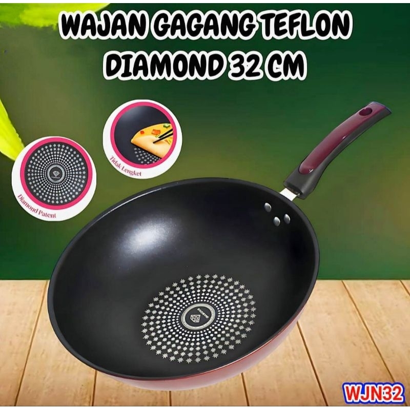 WAJAN DIAMOND WOKPAN/WAJAN GAGANG TEFLON BATU MEDIS 32cm