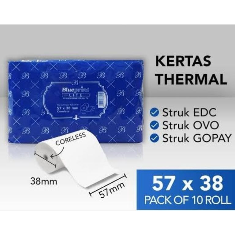 

Kertas Struk Thermal Merek Blueprint 57x38 isi 1 rol KODE O6O9