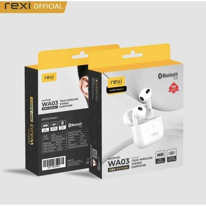 Earphone Headset Bluetooth WA03 PRO REXI TWS True Wireless Stereo Double Deep Bass, 3D Surround REXI