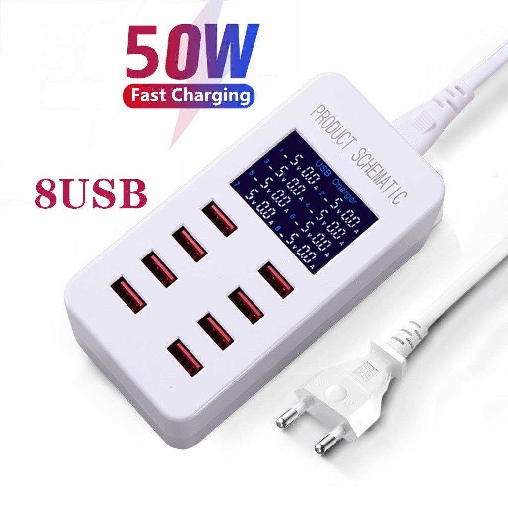 50W 8 USB Port Multi Port Fast Charger Tampilan Digital Fast Charging LED Function USB Adaptor Power