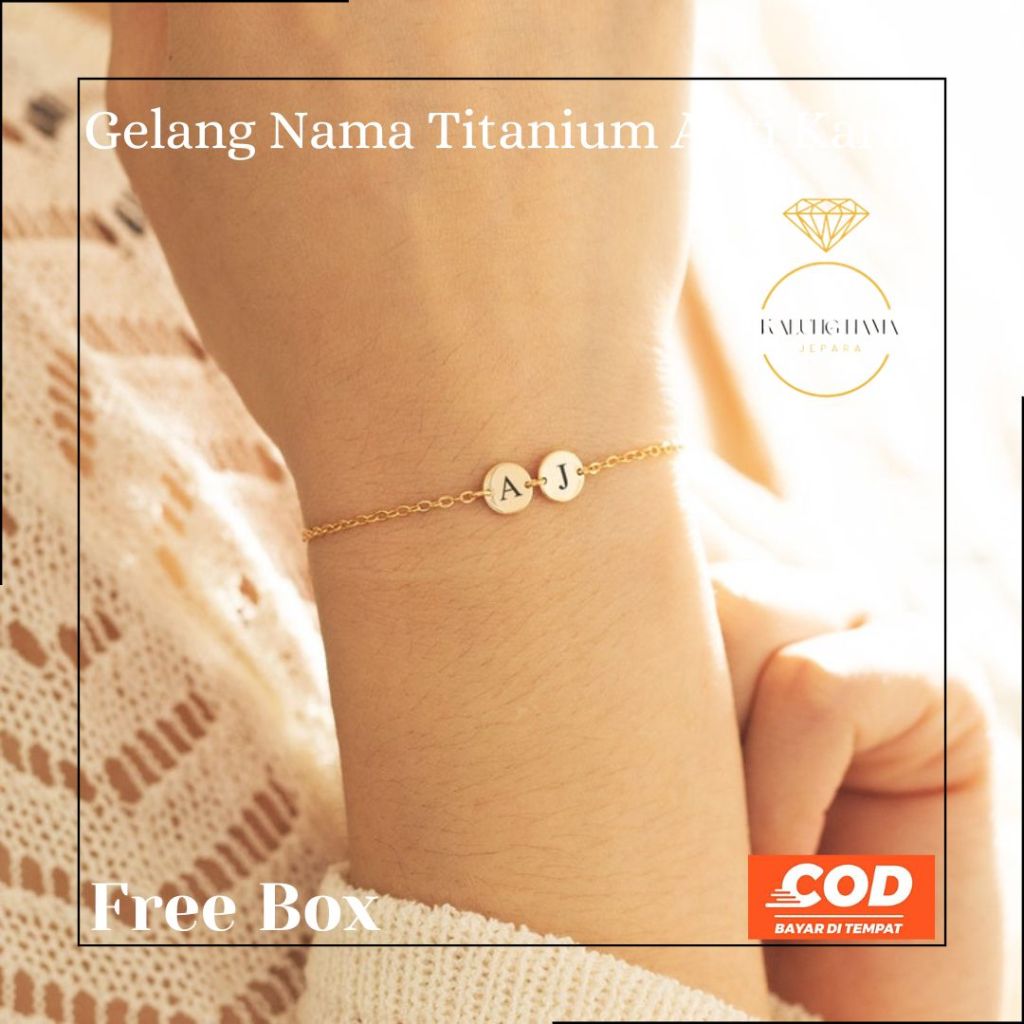 Gelang nama titanium anti karat anak remaja dewasa gelang titanium emas bracelet aksesoris fashion