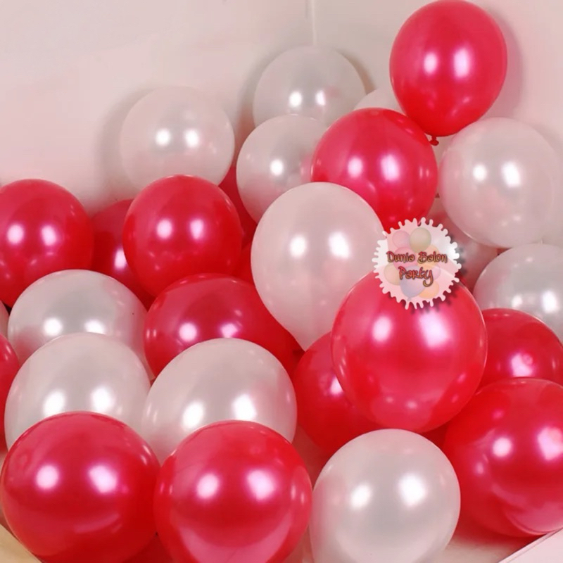 [ ISI 50 PCS ] Balon Latex METALIK Merah Putih / Balon Merah Putih Metalik