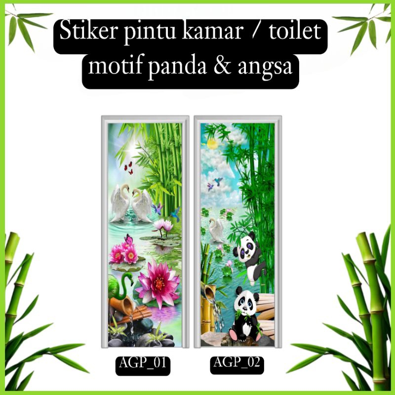 Stiker pintu kamar mandi / toilet motif angsa dan panda