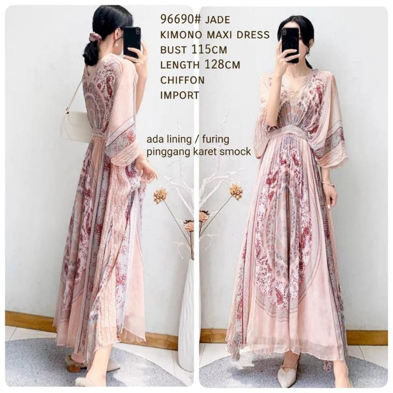 Jade Kimono Maxi Dress Panjang Baju Muslim Mewah Bigsize Jumbo Motif Bunga murah Import Kaftan Pesta