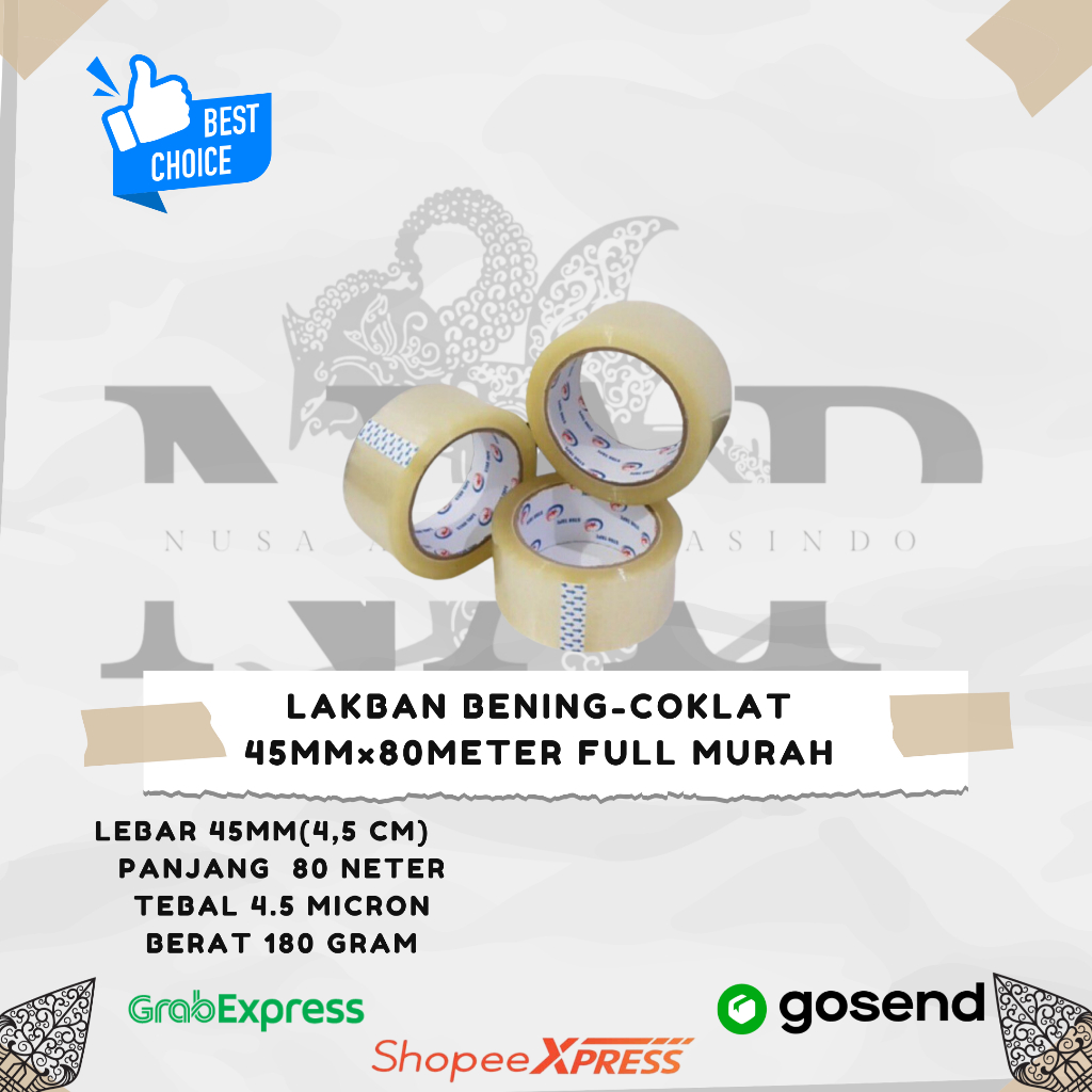 

Lakban Bening-Coklat 45mm×80meter FULL MURAH