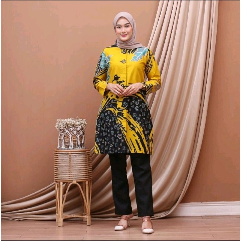 Tunik batik lapis furing trikot baju batik kerja tunik wanita baju kerja wanita kantoran