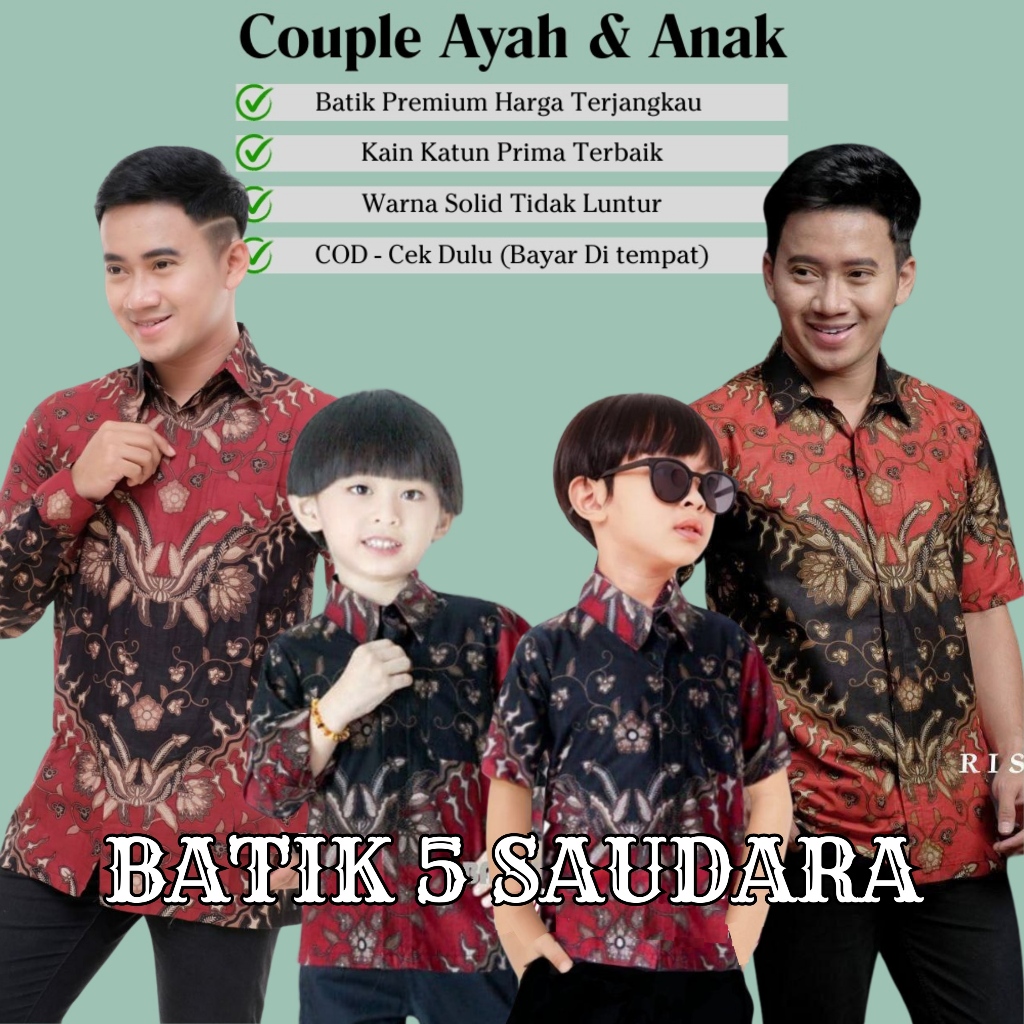 TERBARU Couple Sweet Batik Ayah Dan Anak Cowok Motif Batik Keris Maroon BATIK MERAH || Kemeja Batik 