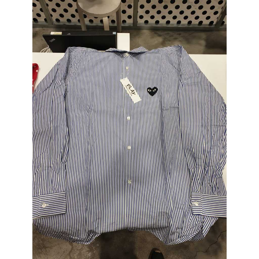 CDG PLAY BLACK HEART STRIPE IN BLUE SHIRT ORIGINAL