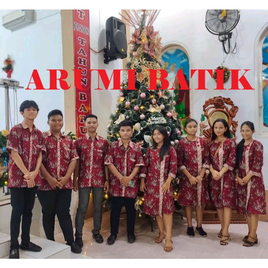 Seragam Batik Sarimbit Bapak Ibu Pemuda Lansia Orang Tua Kemeja Dress Merah Maroon Jumbo Big Size