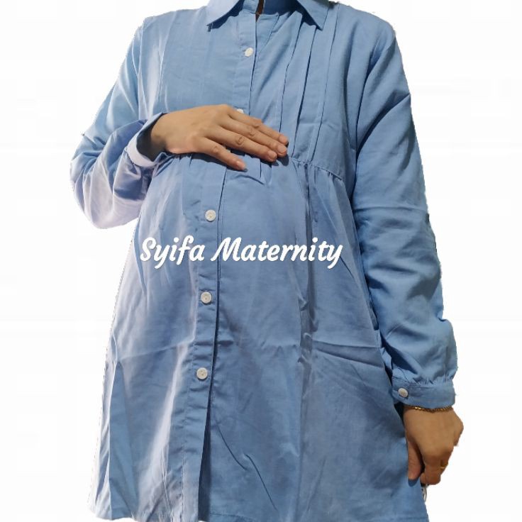 Free Ongkir AT19 Baju Hamil Kerja Kemeja Hamil Katun Lengan Panjang  syifa maternity