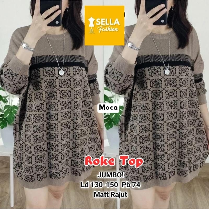 ROKE TOP BY SELLA BLUS RAJUT JUMBO LD 130-150 ATASAN WANITA JUMBO