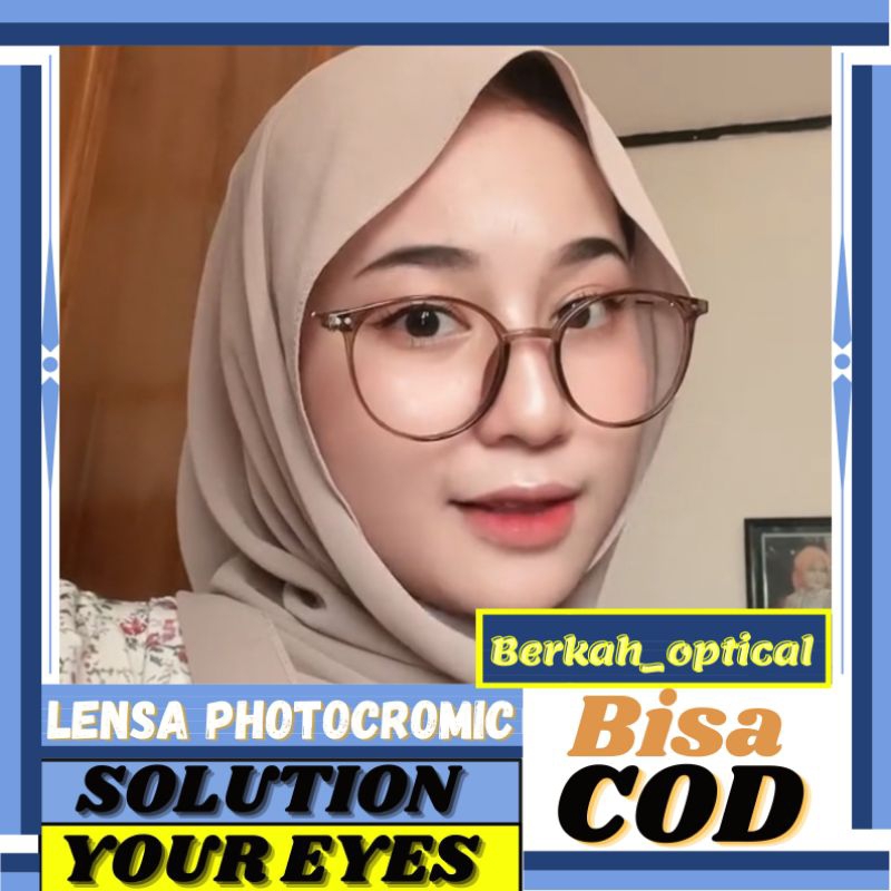 Kacamata bulat frame wanita kacamata Photocromic lensa antiradiasi Blueray, Bluecromic fashion kacam