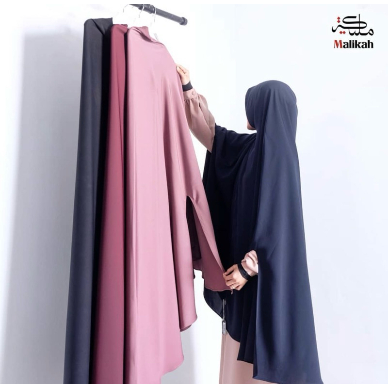 preloved set khimar non pad black abaya malikah dan gamis giza black