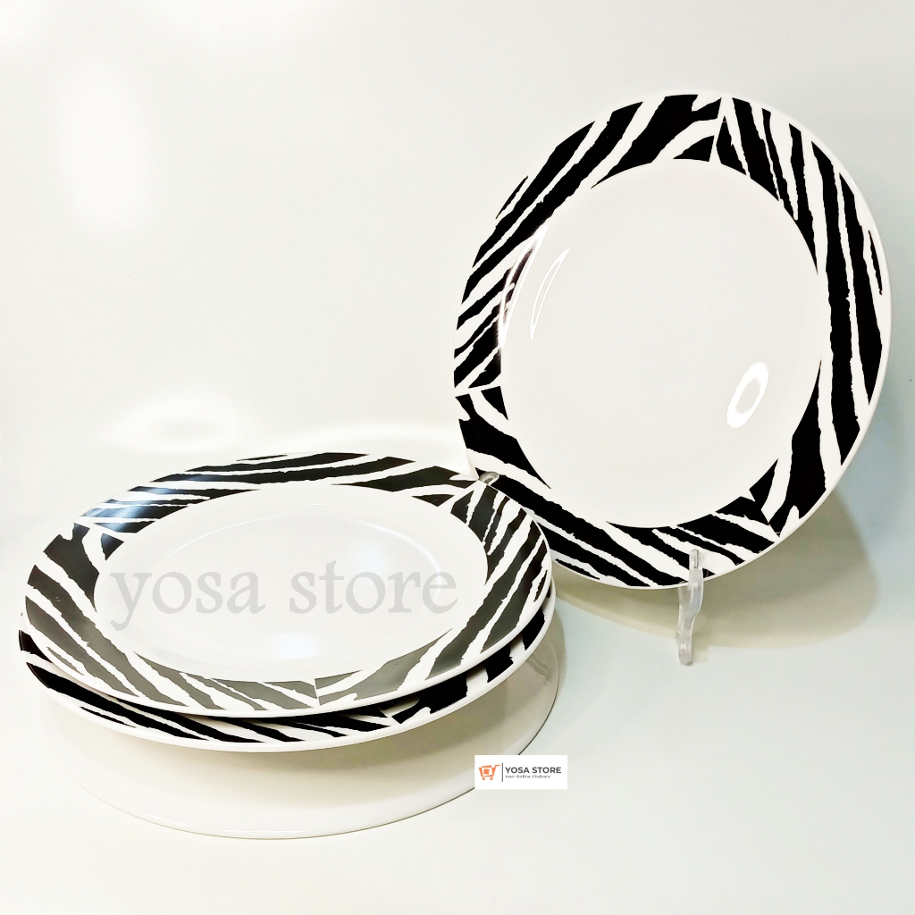 Piring Keramik Saji Ceper Besar 27cm Motif Zebra Hitam 4 Pcs