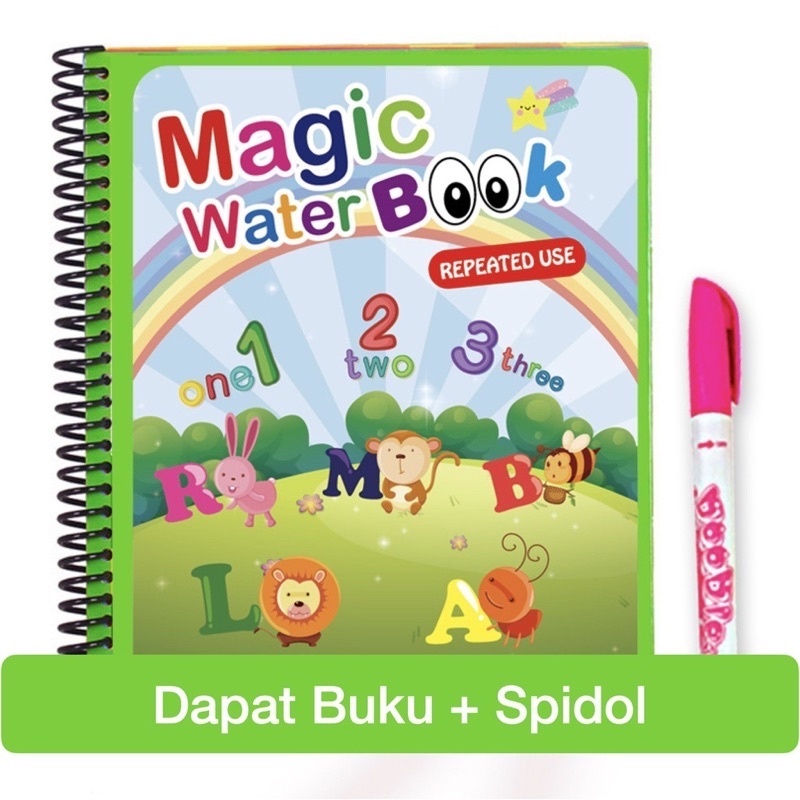 

Magic WATER BOOK Buku Gambar Mewarnai Ajaib Magic Water Pen Buku Mainan Edukasi Anak Coloring Books