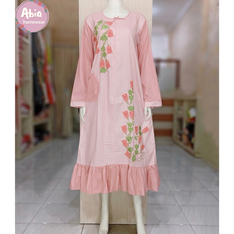 Gamis Katun Jepang Bordir Khas Malang - Busui Friendly (Pink)