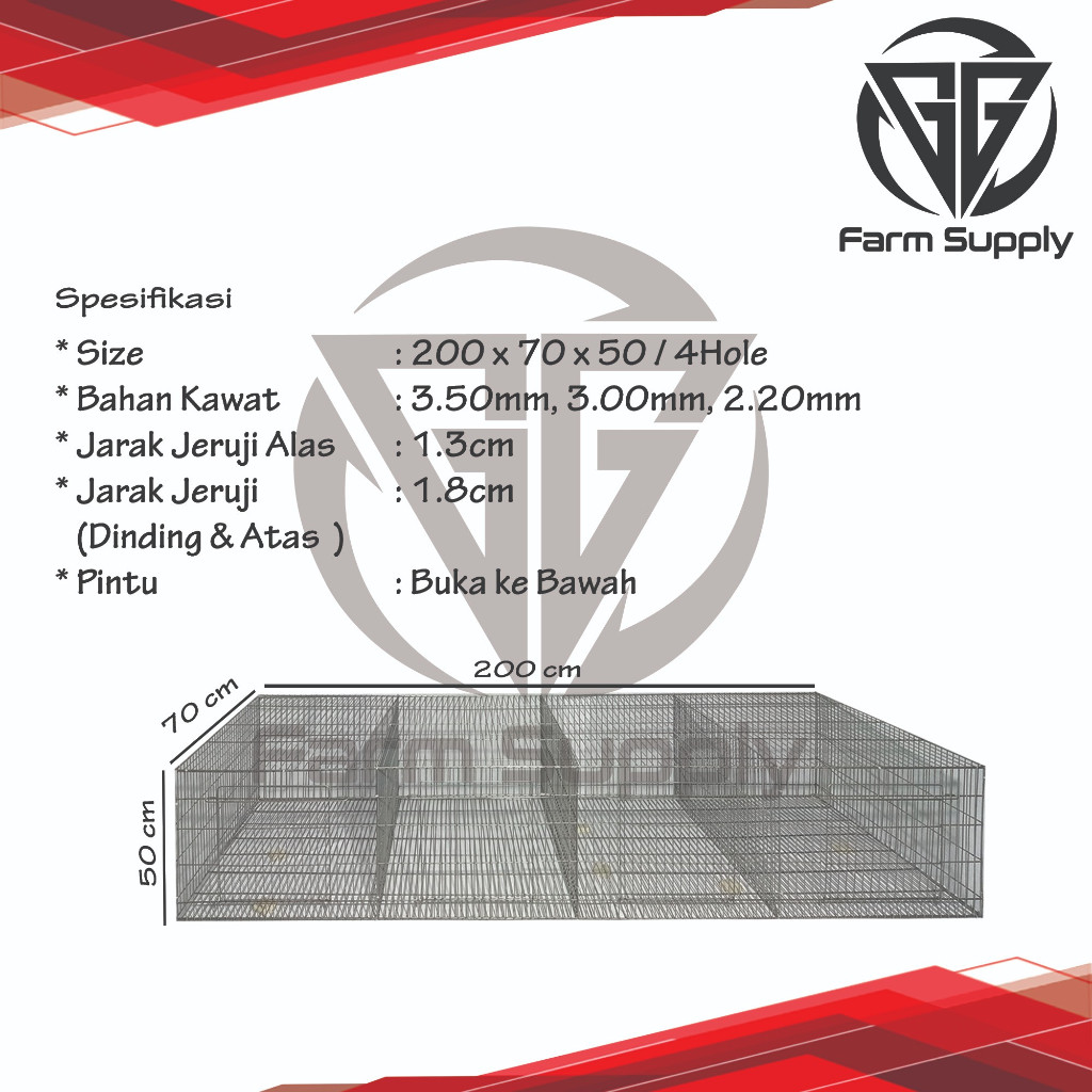 Kandang Kelinci Galvanis 200 x 70 x 50/ 4Hole (Breeding)