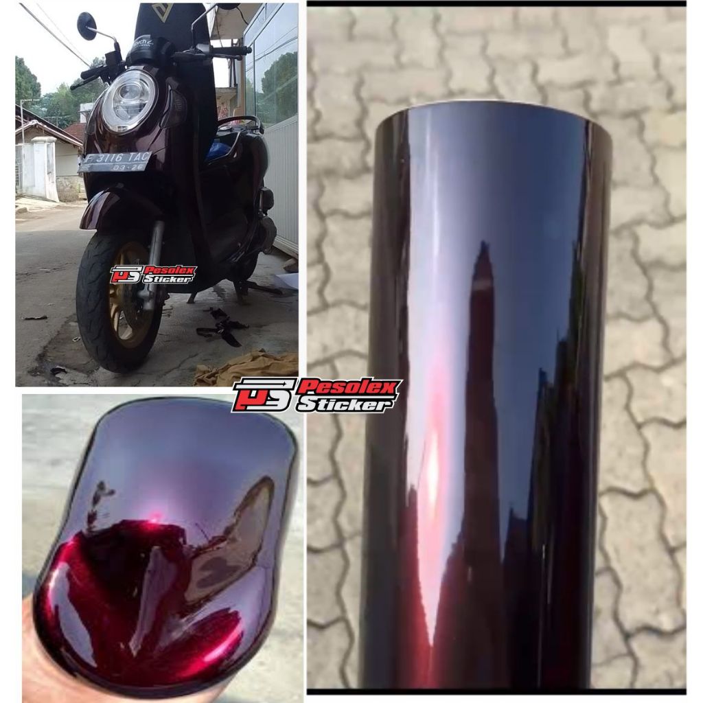 Sticker Scotlite Vinyl Premium Moonlight Red/Hitam Lembayung Merah Wrapping Motor/Mobil 50cm x 50cm