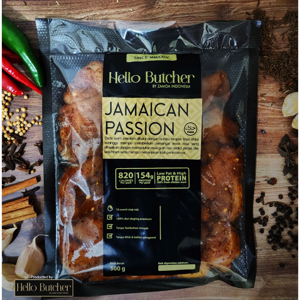 

Hello Butcher - JAMAICAN PASSION Dada Ayam Fillet Marinasi Dry Rub 500gr / Chicken Breast Marinade - DIET SEHAT