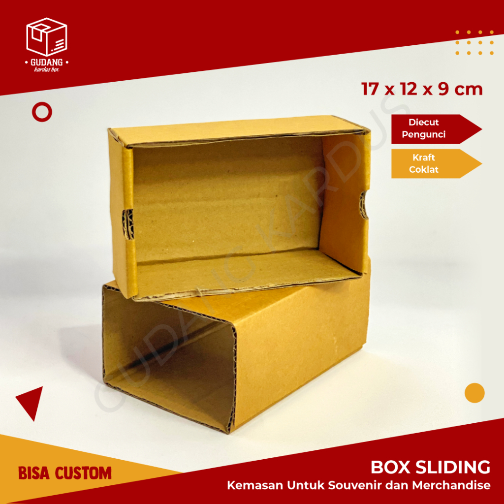 

Slide Box (17 x 12 x 9 cm) (Slidding) Karton/Polos/Kardus/Hampers/SlideBox/BoxJamTangan/Hijab