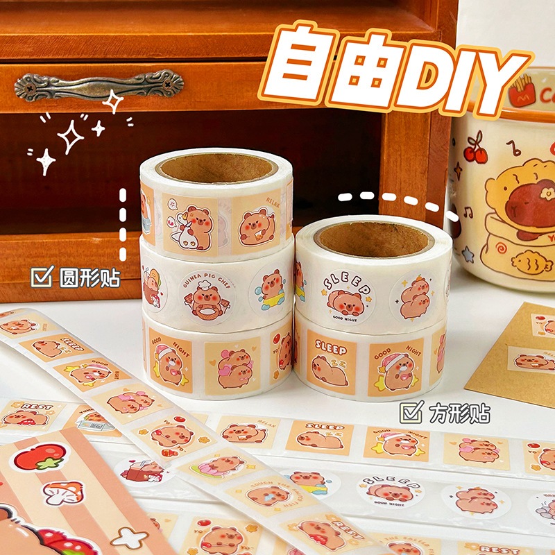

Stiker Roll Label Capybara isi 300 Lembar Untuk Tempel Di Box Packaging Stiker Segel MOMO060