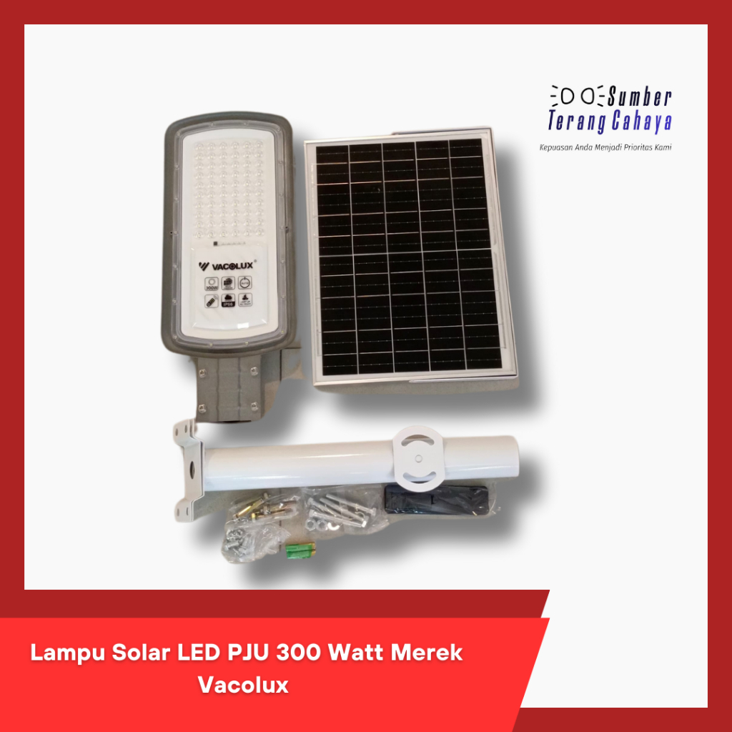 Lampu Jalan Solar LED PJU 300 Watt Merek Vacolux Include Solar Panel, Remote Control, dan Tiang