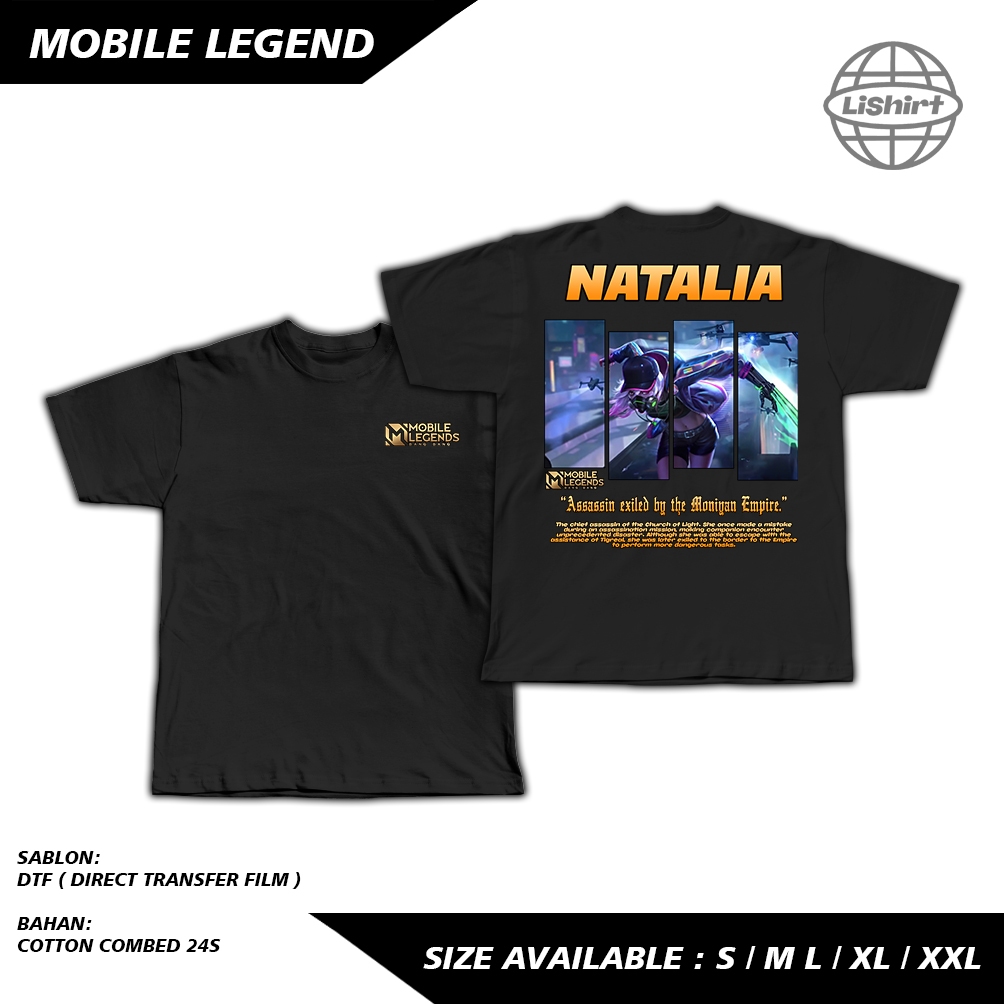 KAOS MOBILE LEGEND HERO NATALIA - KAOS DISTRO - KAOS COTTON COMBED 24s NYAMAN DAN ADEM SABLON PREMIU
