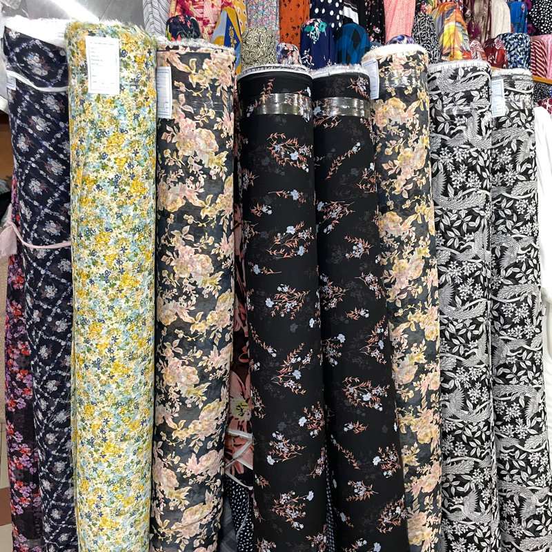 kain sifon ceruty motif bunga | bahan kain sifon ceruty | kembang bunga | kain meteran | lebar 150cm