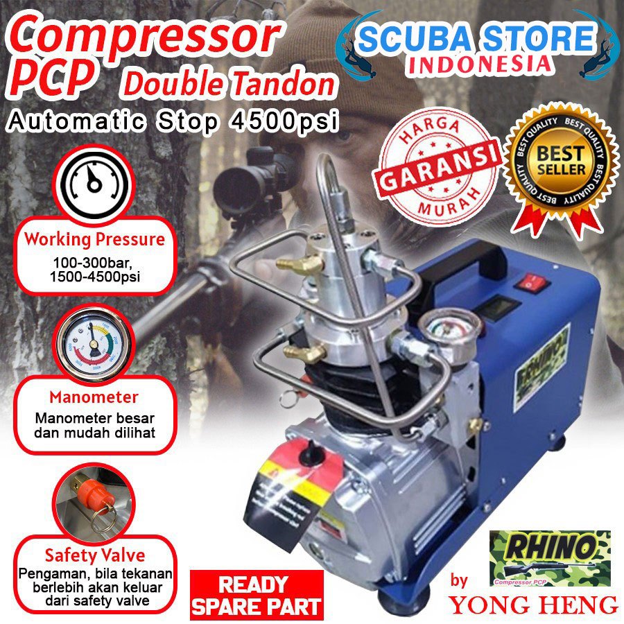 Mini Compressor PCP Rhino 300Bar 4500Psi Auto Stop Bocap Airsoft Pompa Senapan Angin Selam Dive