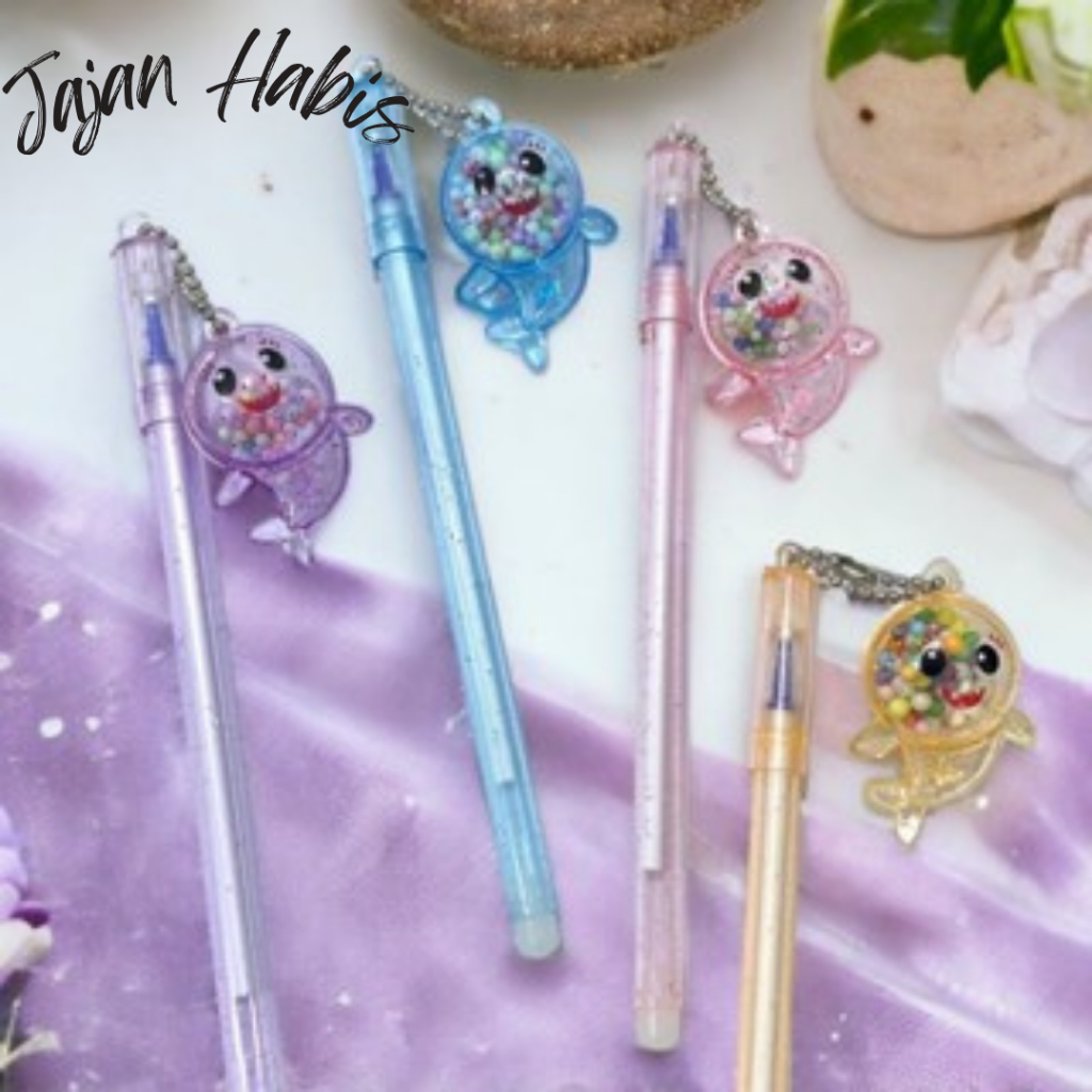 

JABIS Pena Glitter Shark Pulpen Gantung pom-pom Karakter Hiu Blue Ink Gel Bisa di Hapus Bolpen warna warni bola salju Cute Alat Tulis Sekolah Kantor Souvenir