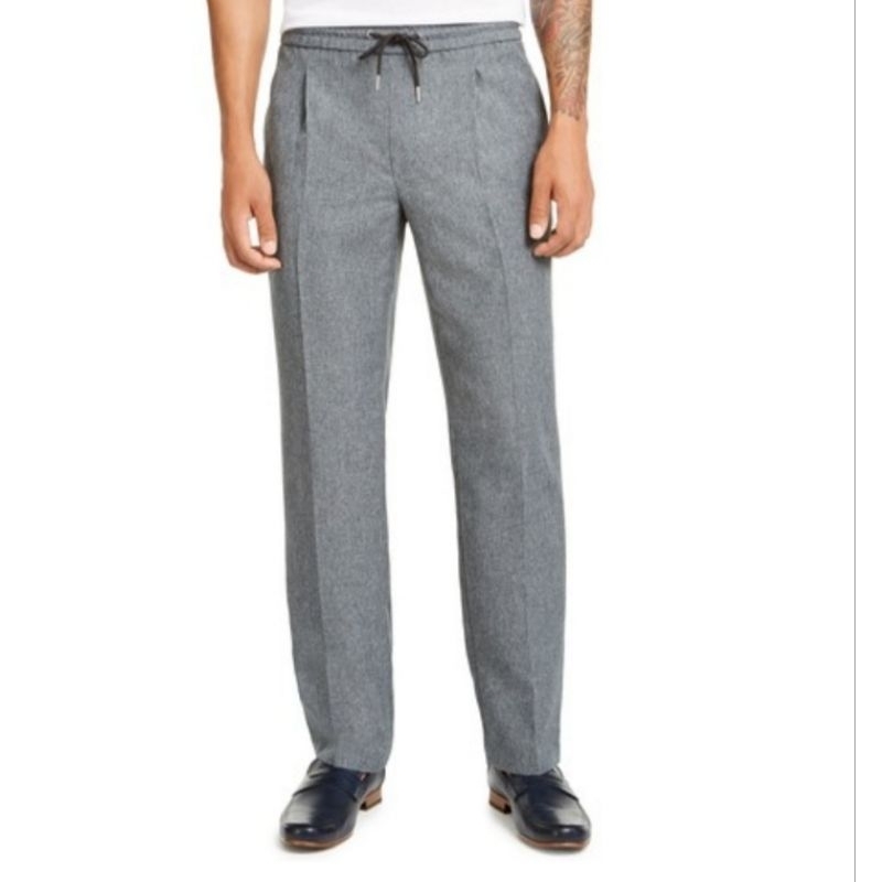 Celana Panjang Abu Grey Pria Pinggang Tali Pleated Drawstring Pants