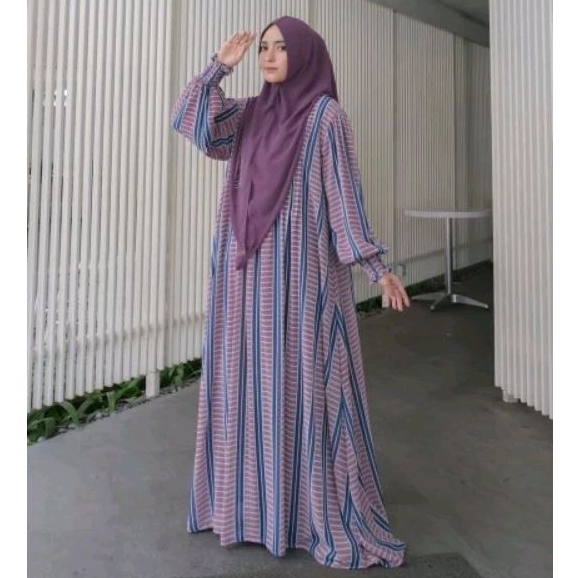 GAMIS LINEA SERIES BY ZAFEETRI (GAMIS SAJA) // GAMIS SYARI CERUTY MOTIF STRIPE