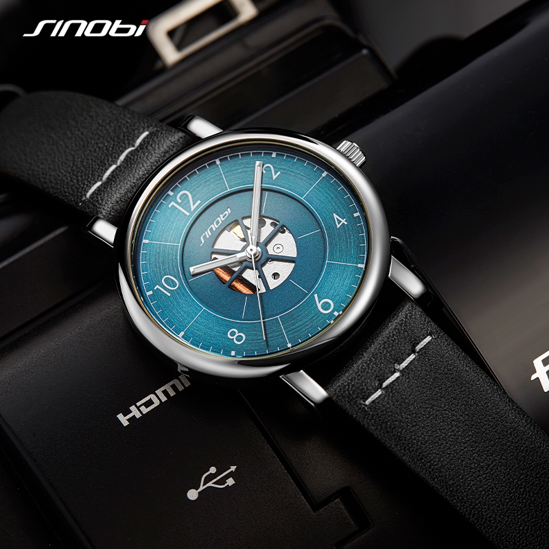 COD✅ Free Box  Jam Tangan Pria SINOBI S9843G Jam Tangan Bercahaya Dial Hollow Out Jam Tangan Mewah d