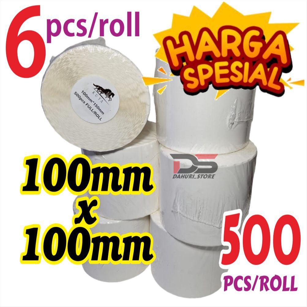 

HARGA SPESIAL!!! HARGA untuk 6 ROLL Stiker Thermal Barcode, Stiker Resi 100mm x 100mm 500 Pcs/Lembar