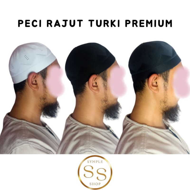 Peci Rajut Turki Premium Peci Rajut Dewasa Kopiah Rajut Polos Tebal Elastis Hitam Putih Abu