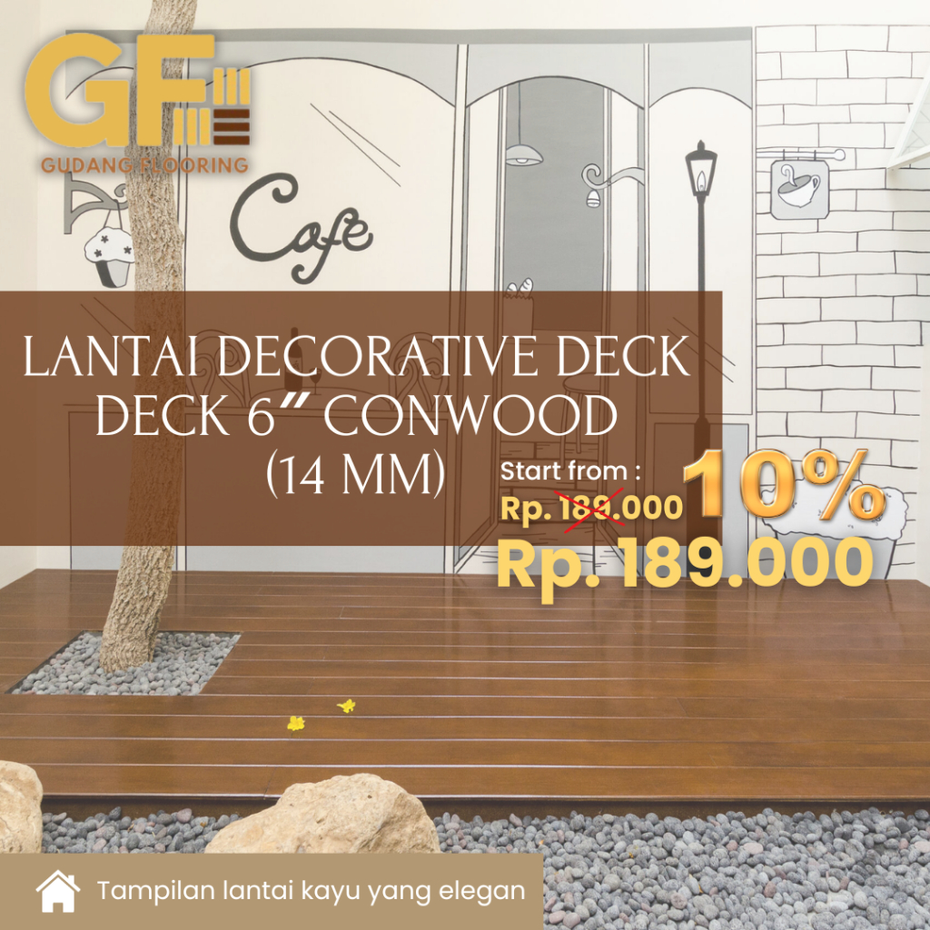 Conwood Deck 6" Tebal 14mm Lantai Kayu Outdoor