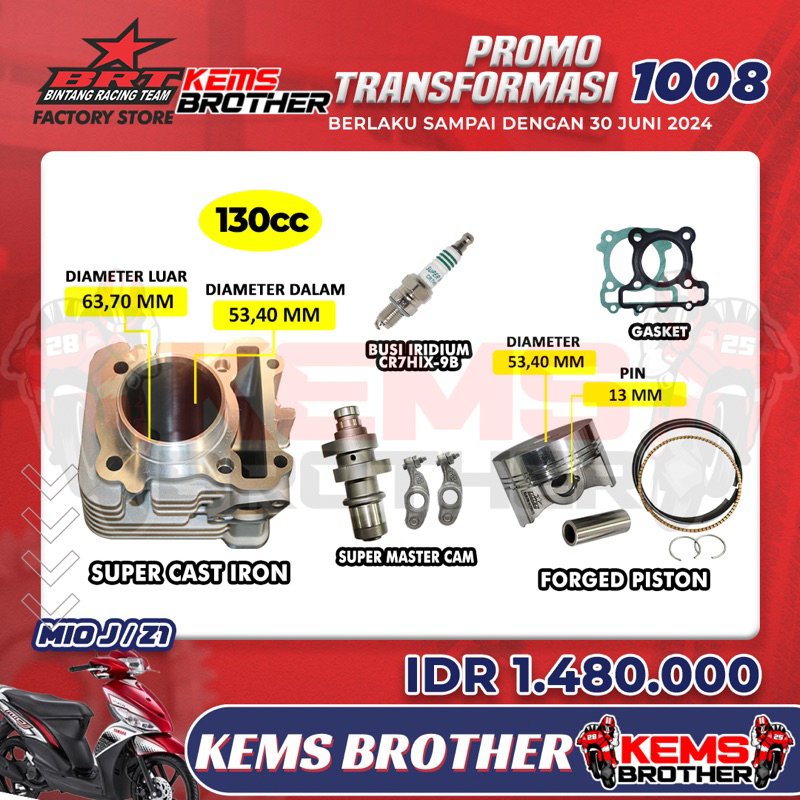 Paket Blok Casting Iron & Noken As Original BRT Bore Up 130cc & 150cc - Mio J, Soul GT, X-Ride, Fino