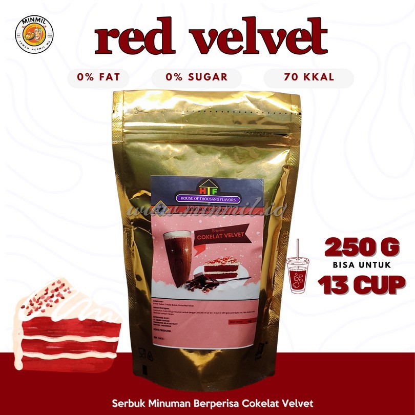 

MINMIL - BUBUK MINUMAN/ MINUMAN SERBUK/ POWDER DRINK 250GR - RED VELVET PREMIUM ORIGINAL TANPA PEMANIS BUATAN
