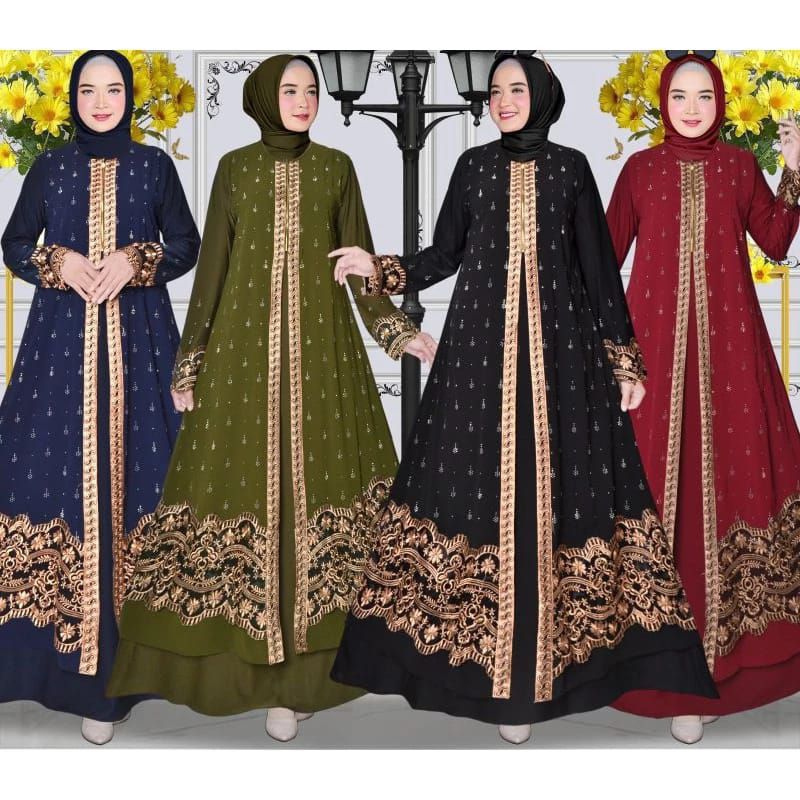 BAHAN PREMIUM / Gamis Abaya Turki Hawa 625 Bordir Mewah Jersey Premium Mix Ceruty Baby Doll