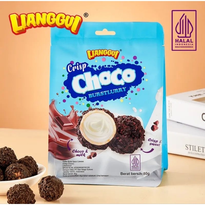 

[HALAL] Lianggui Crisp Choco Burstlurry Ball Wafer Bulat Salut Cokelat Rasa Stroberi Kelapa Coklat