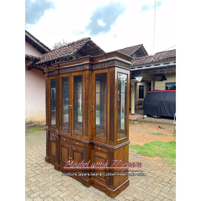 Lemari hias kolibri pintu 4 / lemari hias kayu jati / lemari pajangan jati