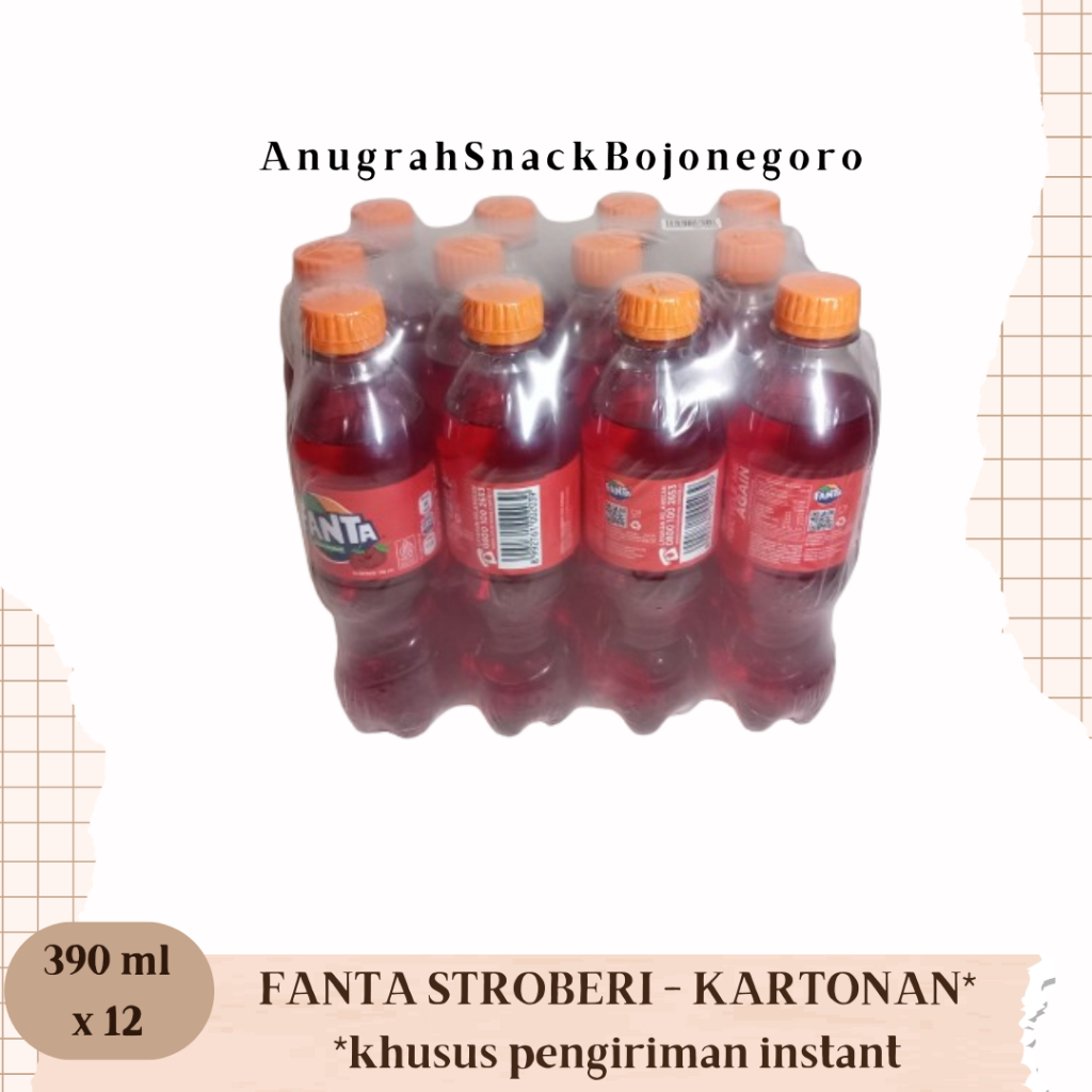 

Minuman Berkarbonasi Botol 390ml x 12 (Fanta Stroberi / Sprite / Coca Cola)