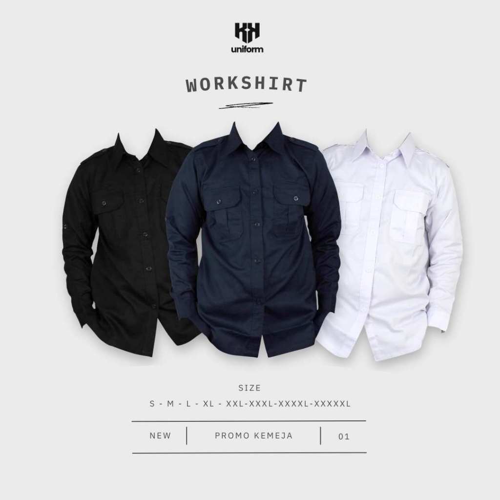 KEMEJA POLOS/ baju dinas lapangan/ gunung/ PDL/ PDH formal panjang warna hitam, putih, biru dongker/