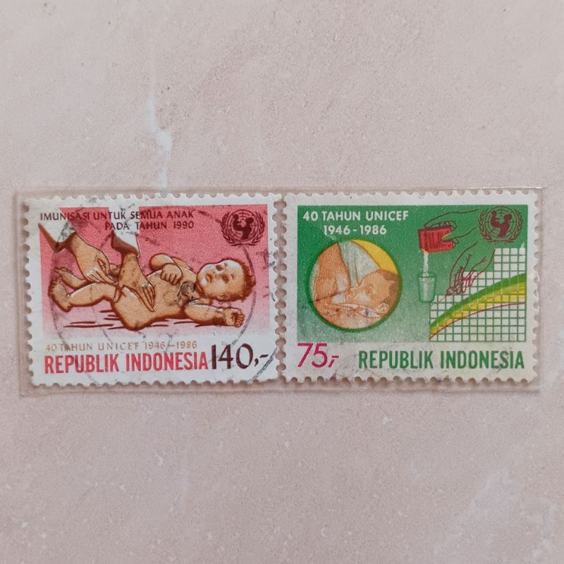 

(AB) Perangko Indonesia 1986 40 Tahun UNICEF Set Lengkap 2 pcs Used