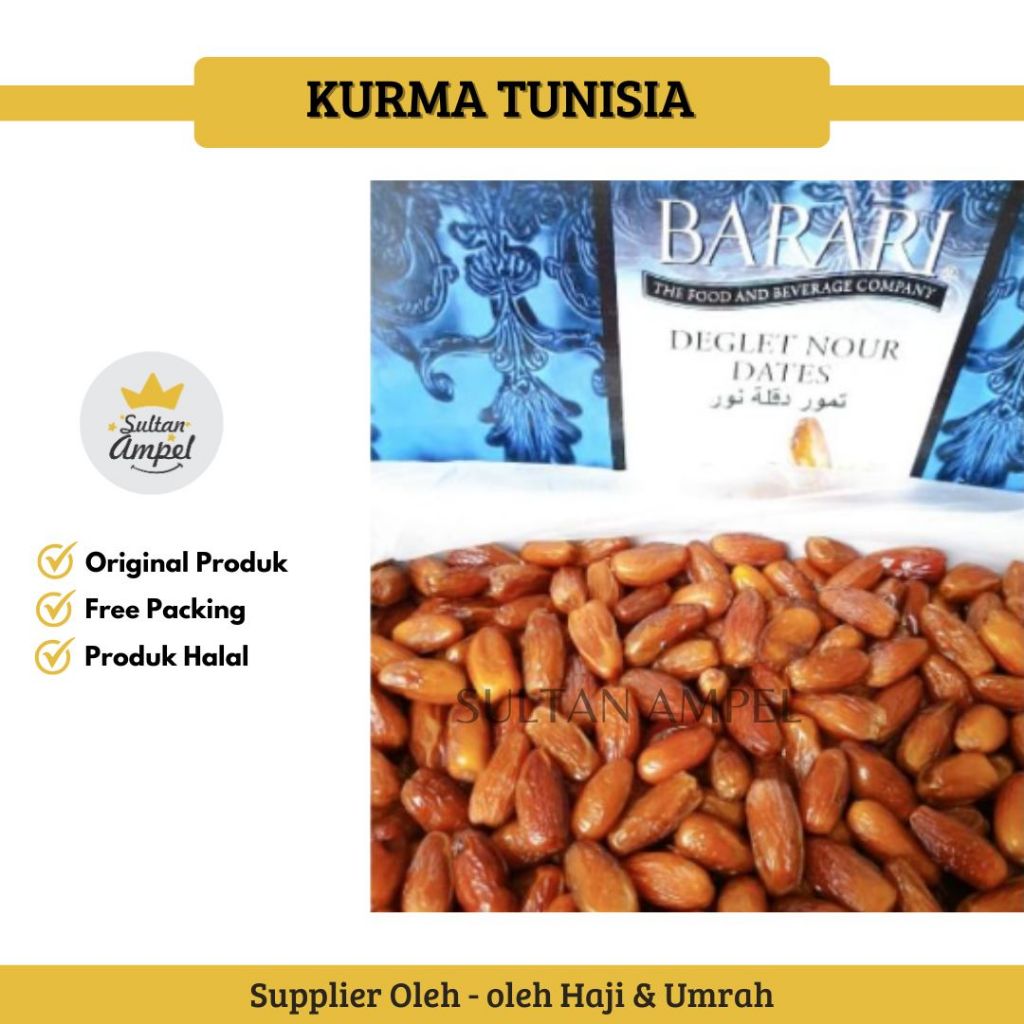 

Kurma TUNISIA MADU BARARI Royal Palm 1KG Kaya Rasa & Nutrisi Untuk Infused Nabeez Suplemen Kesehatan Sukari Mesir