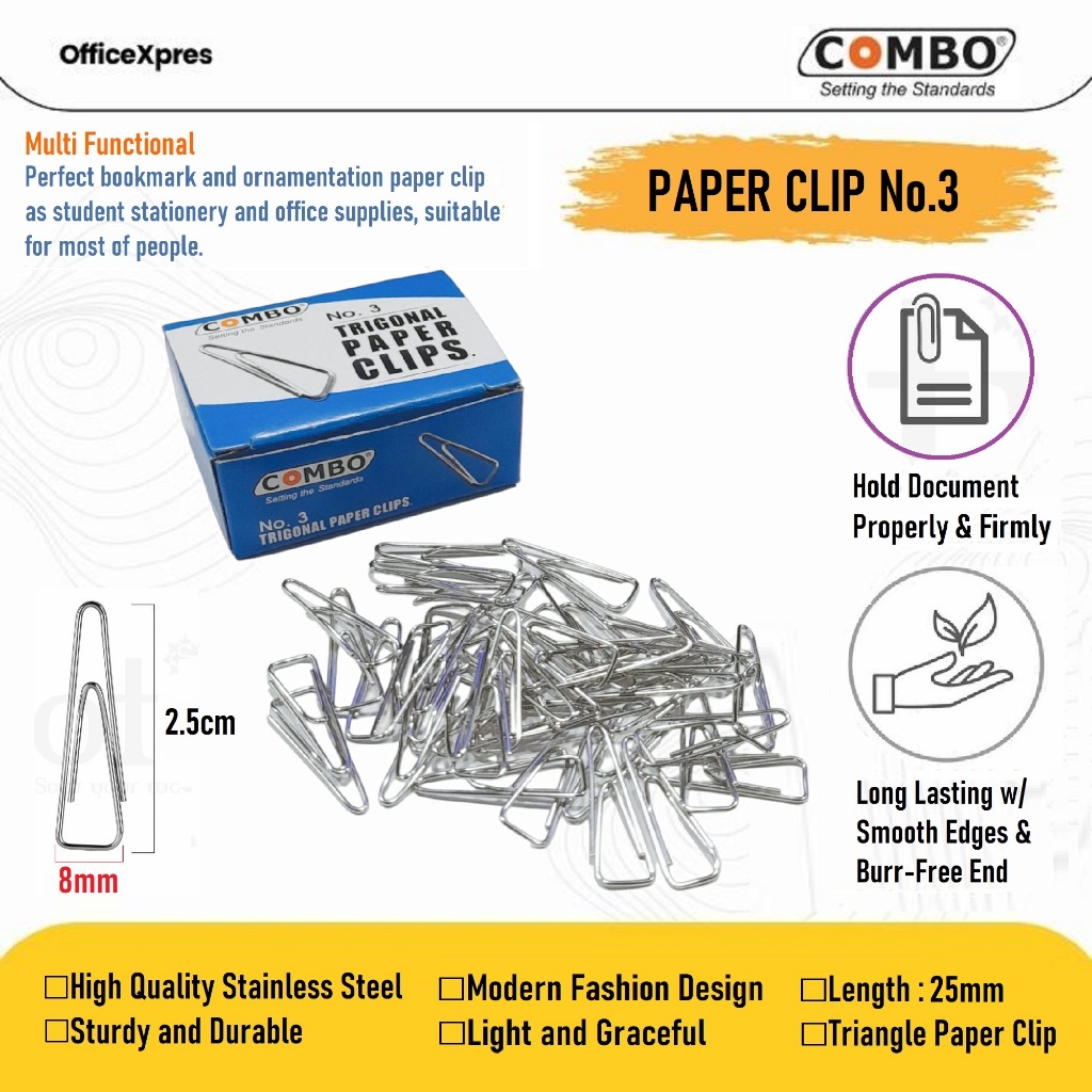 

Penjepit Kertas / Paper Clip Kecil / Klip Kecil / Metal Klip / Trigonal Paper Clip No 3 Combo