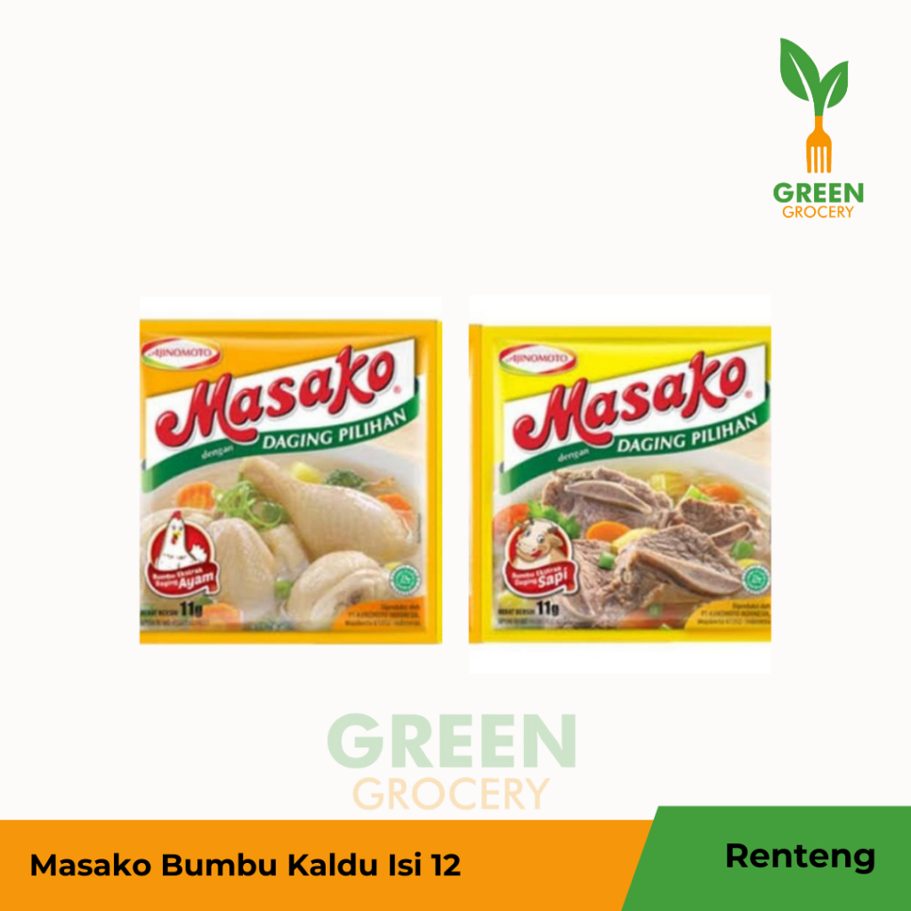 

Masako Rasa Ayam dan Rasa Sapi 9gr Isi 12pcs Kemasan Renceng Bumbu Masakan Green Grocery Padang