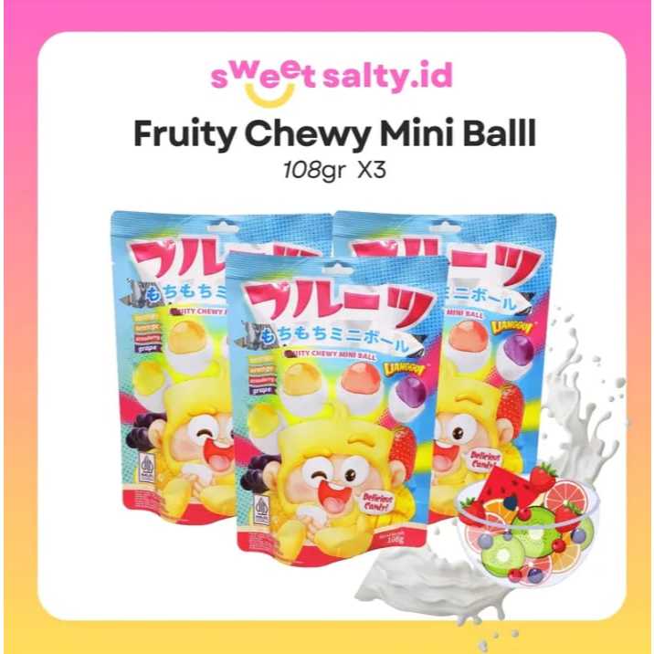 

Halal Lianggui Fruity Chewy Mini Ball Soft Candy108gr Bundling 3in1 | Permen Lunak Rasa Buah | Permen Buah | Permen Jelly | Milk|Halal